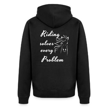 Pferd - Unisex Premium Bio Zip Hoodie - Schwarz - Hinten - Nico (187cm)