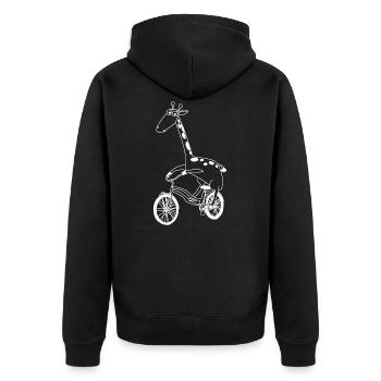 Giraffe auf dem Fahrrad - Unisex Premium Bio Zip Hoodie - Schwarz - Hinten - Nico (187cm)