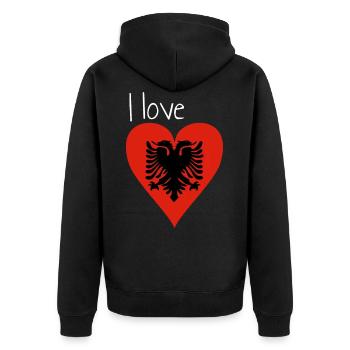 Ich liebe Albanien! Geschenkidee,albanische Flagge - Unisex Premium Bio Zip Hoodie - Schwarz - Hinten - Nico (187cm)