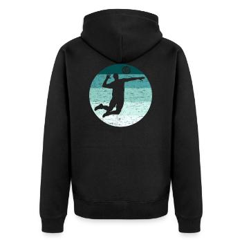 Volleyball Schmetterball Retro Männer Grunge - Unisex Premium Bio Zip Hoodie - Schwarz - Hinten - Nico (187cm)