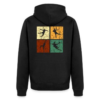 Handball Retro Quadrate für Männer Grunge - Unisex Premium Bio Zip Hoodie - Schwarz - Hinten - Nico (187cm)