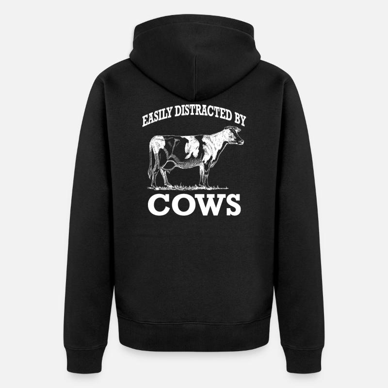 Easily Distracted By Cows - Unisex Premium Organic Zip Hoodie - black