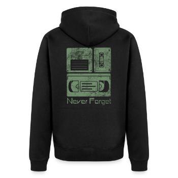Never Forget Funny Floppy Disk VHS TAPE 80er 90er - Unisex Premium Bio Zip Hoodie - Schwarz - Hinten - Nico (187cm)