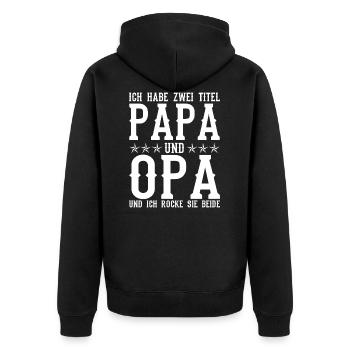 Papa und Opa Vatertagsgeschenk Spruch - Unisex Premium Bio Zip Hoodie - Schwarz - Hinten - Nico (187cm)