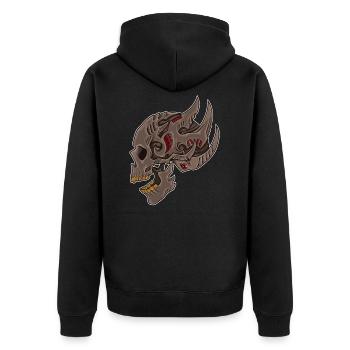 Cyberpunk Totenkopf | Tödliche Zukunft - Unisex Premium Bio Zip Hoodie - Schwarz - Hinten - Nico (187cm)