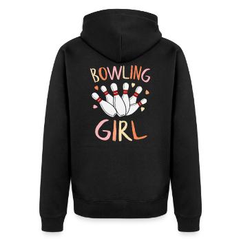 Bowling Girl - Unisex Premium Bio Zip Hoodie - Schwarz - Hinten - Nico (187cm)