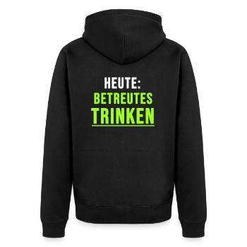 Heute: Betreutes Trinken - Unisex Premium Bio Zip Hoodie - Schwarz - Hinten - Nico (187cm)