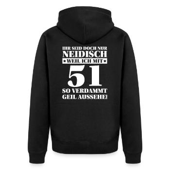 51. Geburtstag Lustiger Spruch Geschenk - Unisex Premium Bio Zip Hoodie - Schwarz - Hinten - Nico (187cm)