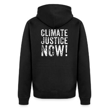 Climate Justice Now - Unisex Premium Bio Zip Hoodie - Schwarz - Hinten - Nico (187cm)