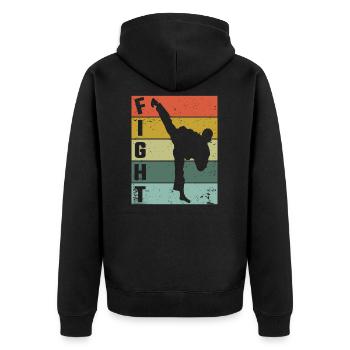 Karate Fight Kämpfer Karatekämpfer Tritt Kick - Unisex Premium Bio Zip Hoodie - Schwarz - Hinten - Nico (187cm)