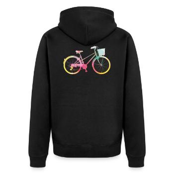 Damenrad mit Korb Regenbogenfarben Wasserfarben - Unisex Premium Bio Zip Hoodie - Schwarz - Hinten - Nico (187cm)