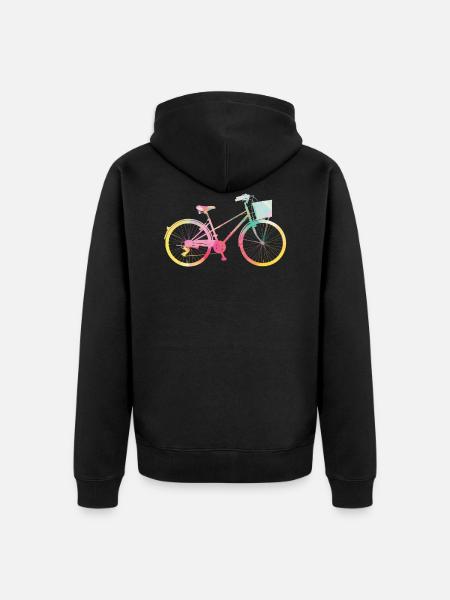 Women's bike with basket rainbow colors watercolors - Unisex Premium Organic Zip Hoodie - black
