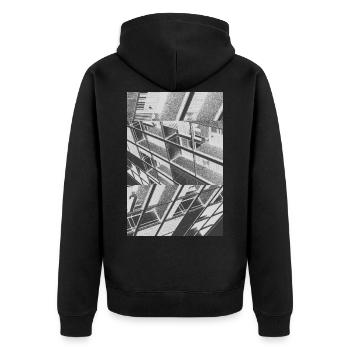 Abstrakte Formen und Muster bilden Balkone - Unisex Premium Bio Zip Hoodie - Schwarz - Hinten - Nico (187cm)