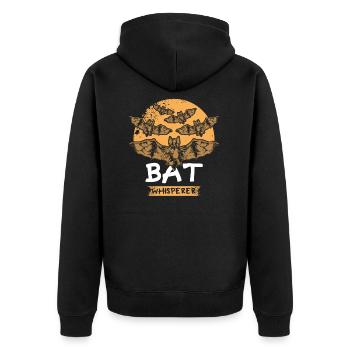 Fledermausflüsterer - Fliegende Fledermäuse - Unisex Premium Bio Zip Hoodie - Schwarz - Hinten - Nico (187cm)