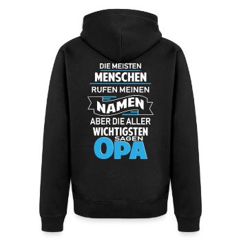 Menschen nennen mich Opa Opa Spruch - Unisex Premium Bio Zip Hoodie - Schwarz - Hinten - Nico (187cm)