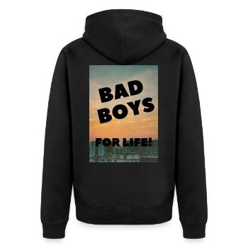 Bad Boys, for life - Unisex Premium Organic Zip Hoodie - black - Back - Nico (187cm)