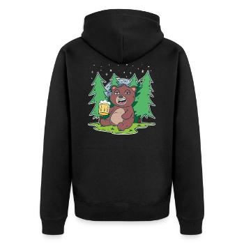 drunken bear with beer in the meadow - Unisex Premium Organic Zip Hoodie - black - Back - Nico (187cm)