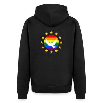 Europa EU Sterne Friedenstaube Regenbogenflagge - Unisex Premium Bio Zip Hoodie - Schwarz - Hinten - Nico (187cm)