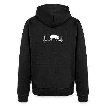 Geschenk Heartbeat Schwein - Unisex Premium Bio Zip Hoodie - Schwarz - Hinten - Nico (187cm)