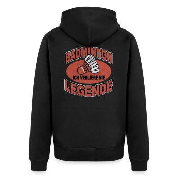 Badminton Legende die nicht verliert - Unisex Premium Bio Zip Hoodie - Schwarz - Hinten - Nico (187cm)