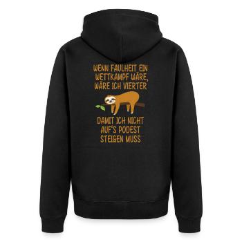 Faultier Faulenzen Wettkampf - Unisex Premium Bio Zip Hoodie - Schwarz - Hinten - Nico (187cm)
