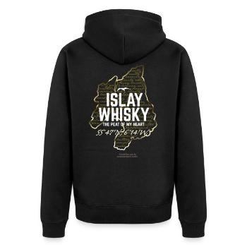 Whisky Islay Peat of my Heart Gold Look Design - Unisex Premium Bio Zip Hoodie - Schwarz - Hinten - Nico (187cm)