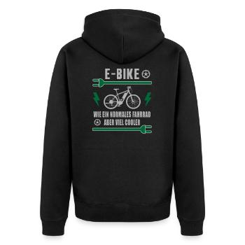 E-Bike Normales Fahrrad Aber Cooler Elektrorad - Unisex Premium Bio Zip Hoodie - Schwarz - Hinten - Nico (187cm)