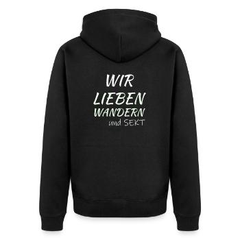 Wir lieben wandern und Sekt Liebe Alkohol - Unisex Premium Bio Zip Hoodie - Schwarz - Hinten - Nico (187cm)