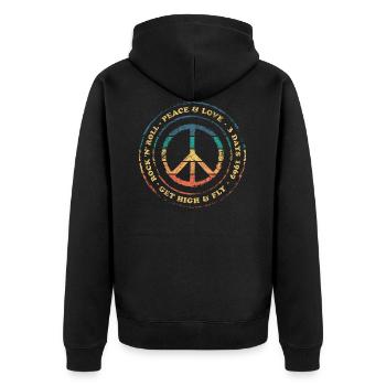 Peace Love Rock N Roll Vintage Retro - Unisex Premium Organic Zip Hoodie - black - Back - Nico (187cm)
