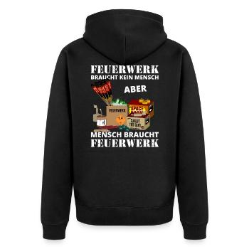 Mensch braucht Feuerwerk - Unisex Premium Bio Zip Hoodie - Schwarz - Hinten - Nico (187cm)