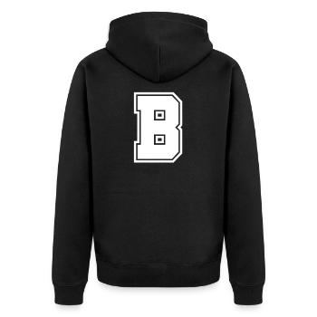 Buchstabe B - Unisex Premium Bio Zip Hoodie - Schwarz - Hinten - Nico (187cm)