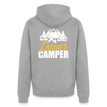 Camping - Unisex Premium Bio Zip Hoodie - Grau meliert - Hinten - Nico (187cm)