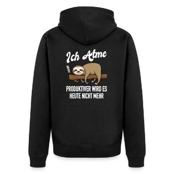 Faultier Atme Produktiver Müde Sarkasmus Geschenk - Unisex Premium Bio Zip Hoodie - Schwarz - Hinten - Nico (187cm)