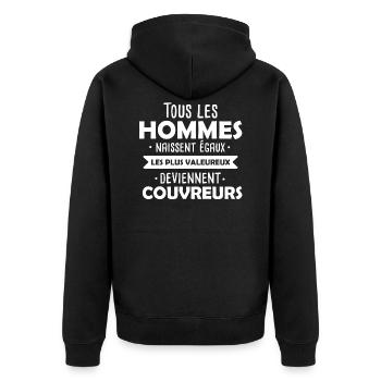 Couvreurs / Métier Humour / Cadeau Drôle - Veste à capuche bio Premium Unisexe - noir - Dos - Nico (187cm)