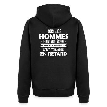En retard / Idée cadeau humour drôle, Retardataire - Veste à capuche bio Premium Unisexe - noir - Dos - Nico (187cm)