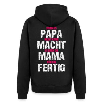Papa Mama T-Shirt Lustige Familie - Unisex Premium Bio Zip Hoodie - Schwarz - Hinten - Nico (187cm)