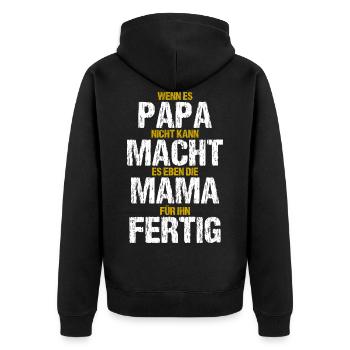 Papa Mama Lustiger Spruch Familie Witzige Geschenk - Unisex Premium Bio Zip Hoodie - Schwarz - Hinten - Nico (187cm)