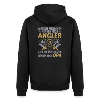 Angler Opa Enkelkinder Angeln Männersport Geschenk - Unisex Premium Bio Zip Hoodie - Schwarz - Hinten - Nico (187cm)