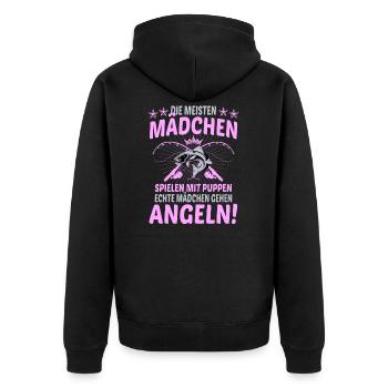 Angeln Mädchen Puppen Frauensport Angelsport - Unisex Premium Bio Zip Hoodie - Schwarz - Hinten - Nico (187cm)