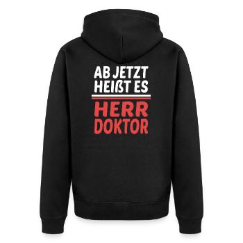 Herr Doktor Doktortitel Doktorand Abschluss - Unisex Premium Bio Zip Hoodie - Schwarz - Hinten - Nico (187cm)