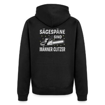 Sägespäne Männer Glitzer Forstwirtschaft Förster - Unisex Premium Bio Zip Hoodie - Schwarz - Hinten - Nico (187cm)