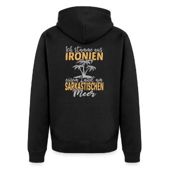 Stamme aus Ironien Land Am Sarkastischen Meer - Unisex Premium Bio Zip Hoodie - Schwarz - Hinten - Nico (187cm)