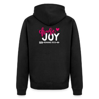 Christian Choose Joy Quote Netter rosa Bibelvers - Unisex Premium Bio Zip Hoodie - Schwarz - Hinten - Nico (187cm)