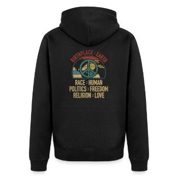 Lieu de naissance Terre Race Liberté humaine Religion Amour - Veste à capuche bio Premium Unisexe - noir - Dos - Nico (187cm)