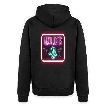 Retro Neon Schrift 80er Jahre - Unisex Premium Bio Zip Hoodie - Schwarz - Hinten - Nico (187cm)