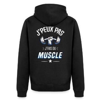 J'fais du muscle - musculation - muscu humour - Veste à capuche bio Premium Unisexe - noir - Dos - Nico (187cm)