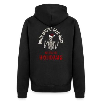 Funny Christmas Skeleton Art / Sarcastic Dead - Unisex Premium Organic Zip Hoodie - black - Back - Nico (187cm)