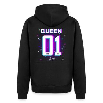 Gamer - King - Queen Geschenk Geschenkidee - Unisex Premium Bio Zip Hoodie - Schwarz - Hinten - Nico (187cm)