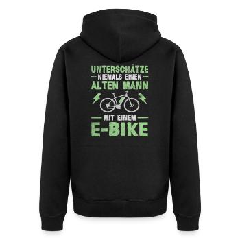 Ebike unterschätze Niemals Alten Mann Mit E-Bike - Unisex Premium Bio Zip Hoodie - Schwarz - Hinten - Nico (187cm)