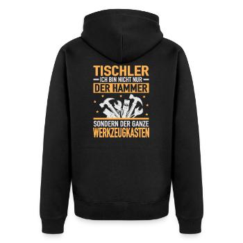 Tischler Hammer Werkzeugkasten Tischlerei Bauberuf - Unisex Premium Bio Zip Hoodie - Schwarz - Hinten - Nico (187cm)